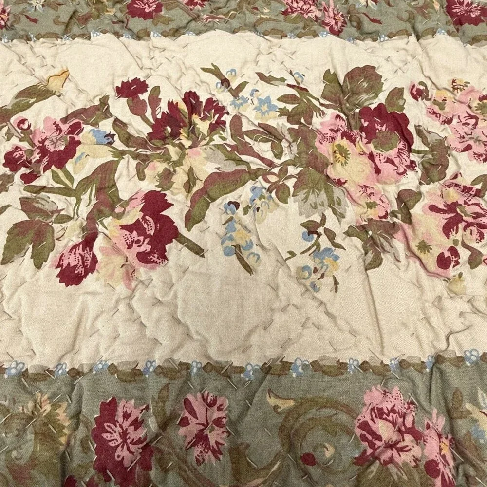 LL BEAN Quilted Pillow Sham Green Floral Rustic Farmhouse Standard Pillowcase Co